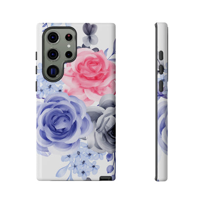 Watercolor Floral Samsung Galaxy Case – Elegant Pink, Blue & Gray Roses - BOGO Cases