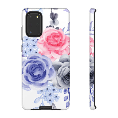 Watercolor Floral Samsung Galaxy Case – Elegant Pink, Blue & Gray Roses - BOGO Cases