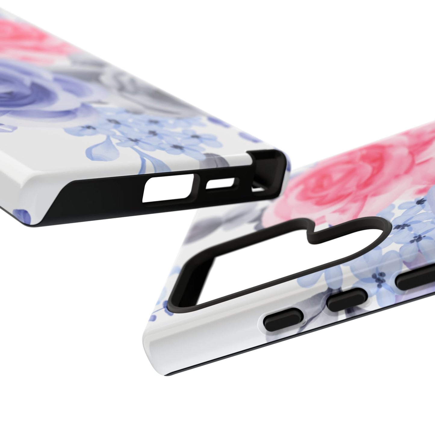 Watercolor Floral Samsung Galaxy Case – Elegant Pink, Blue & Gray Roses - BOGO Cases