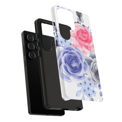 Watercolor Floral Samsung Galaxy Case – Elegant Pink, Blue & Gray Roses - BOGO Cases