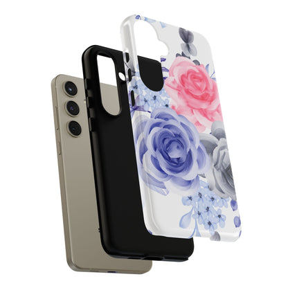Watercolor Floral Samsung Galaxy Case – Elegant Pink, Blue & Gray Roses - BOGO Cases