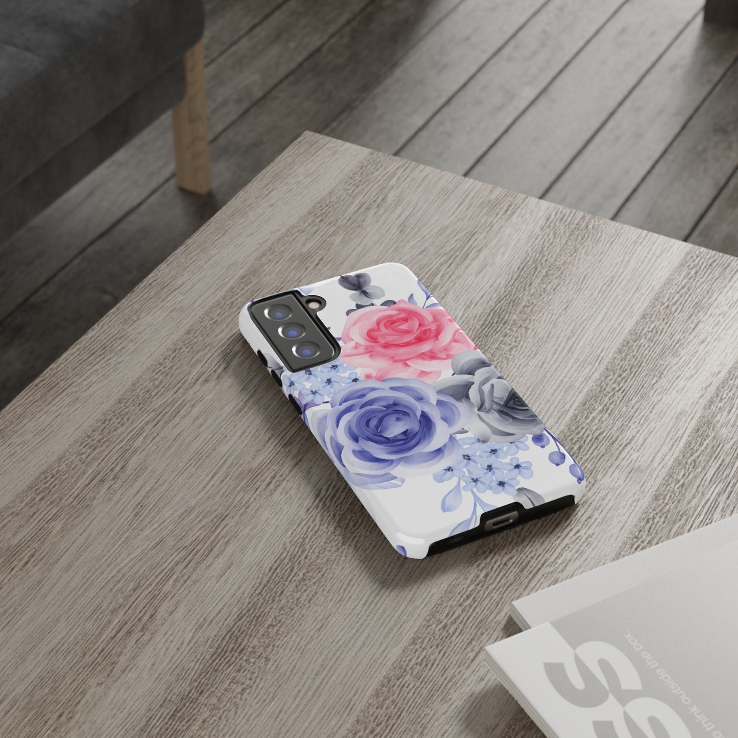 Watercolor Floral Samsung Galaxy Case – Elegant Pink, Blue & Gray Roses - BOGO Cases