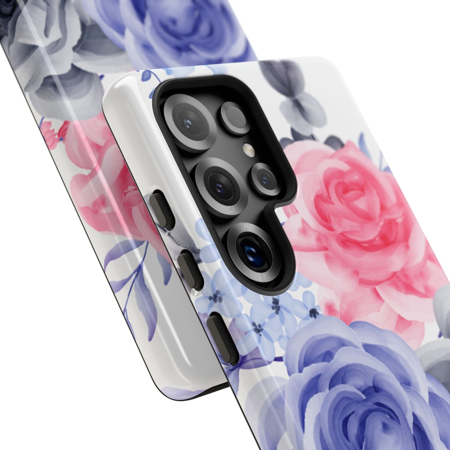 Watercolor Floral Samsung Galaxy Case – Elegant Pink, Blue & Gray Roses - BOGO Cases