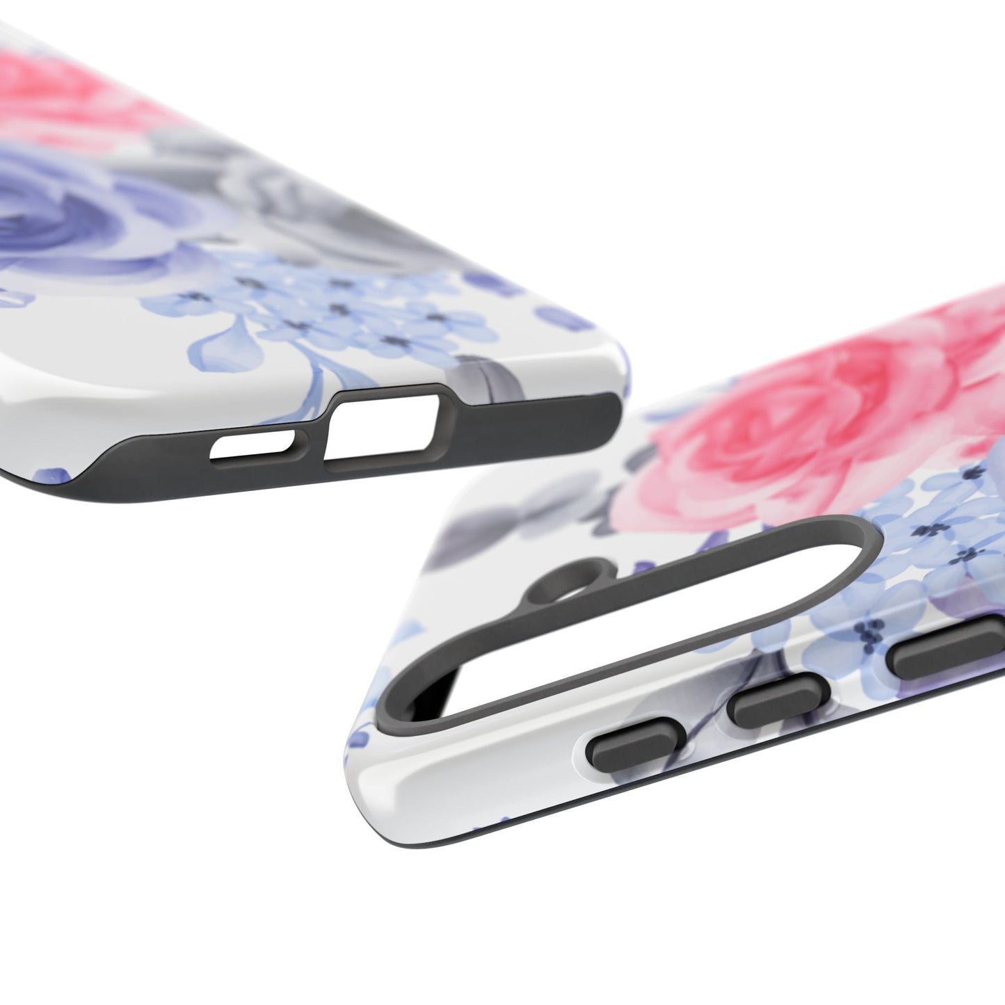 Watercolor Floral Samsung Galaxy Case – Elegant Pink, Blue & Gray Roses - BOGO Cases