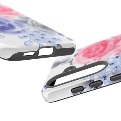 Watercolor Floral Samsung Galaxy Case – Elegant Pink, Blue & Gray Roses - BOGO Cases
