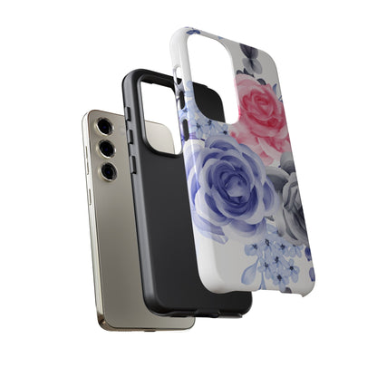 Watercolor Floral Samsung Galaxy Case – Elegant Pink, Blue & Gray Roses - BOGO Cases