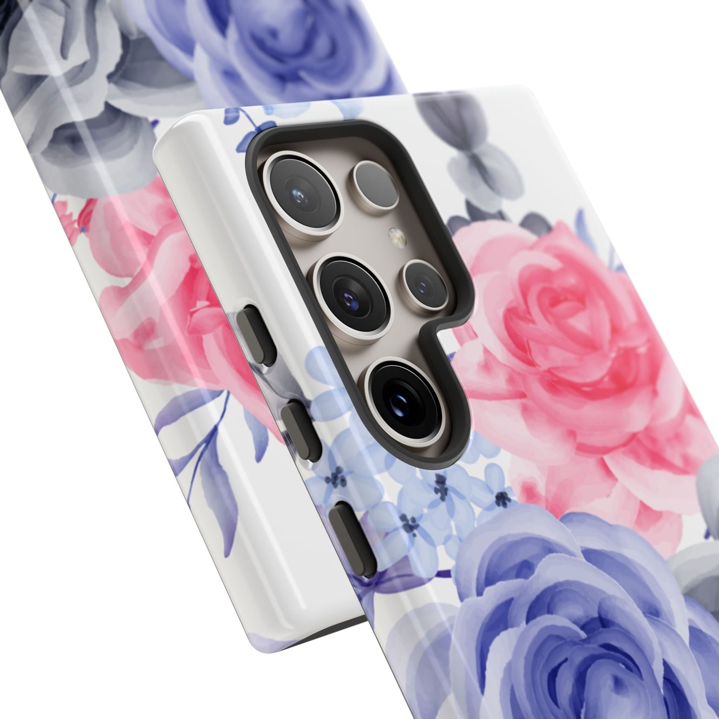 Watercolor Floral Samsung Galaxy Case – Elegant Pink, Blue & Gray Roses - BOGO Cases