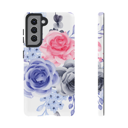 Watercolor Floral Samsung Galaxy Case – Elegant Pink, Blue & Gray Roses - BOGO Cases