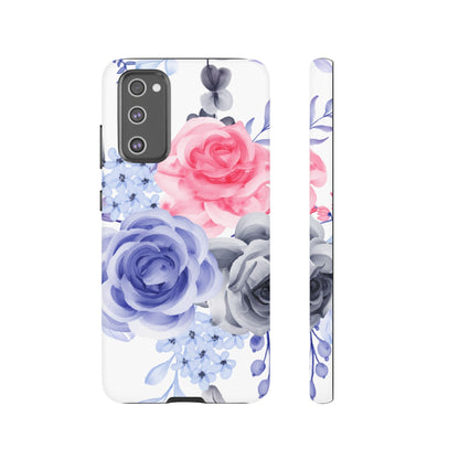 Watercolor Floral Samsung Galaxy Case – Elegant Pink, Blue & Gray Roses - BOGO Cases