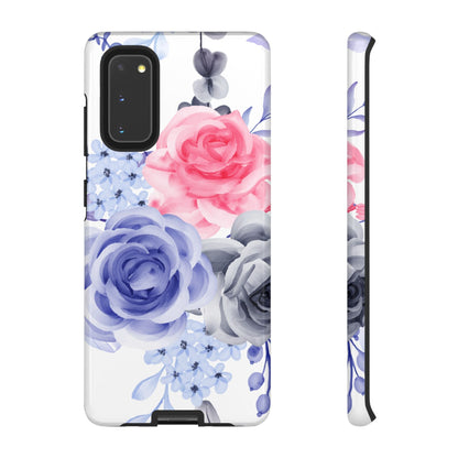 Watercolor Floral Samsung Galaxy Case – Elegant Pink, Blue & Gray Roses - BOGO Cases