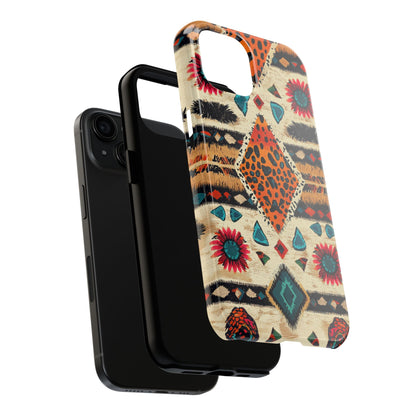 Wild Boho Leopard Print & Floral Tough iPhone Case – Eclectic Tribal Design, Dual - Layer Protection - BOGO Cases